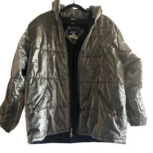 Vintage 80's/90's Puffer‎ Jacket silver metallic Andy johns